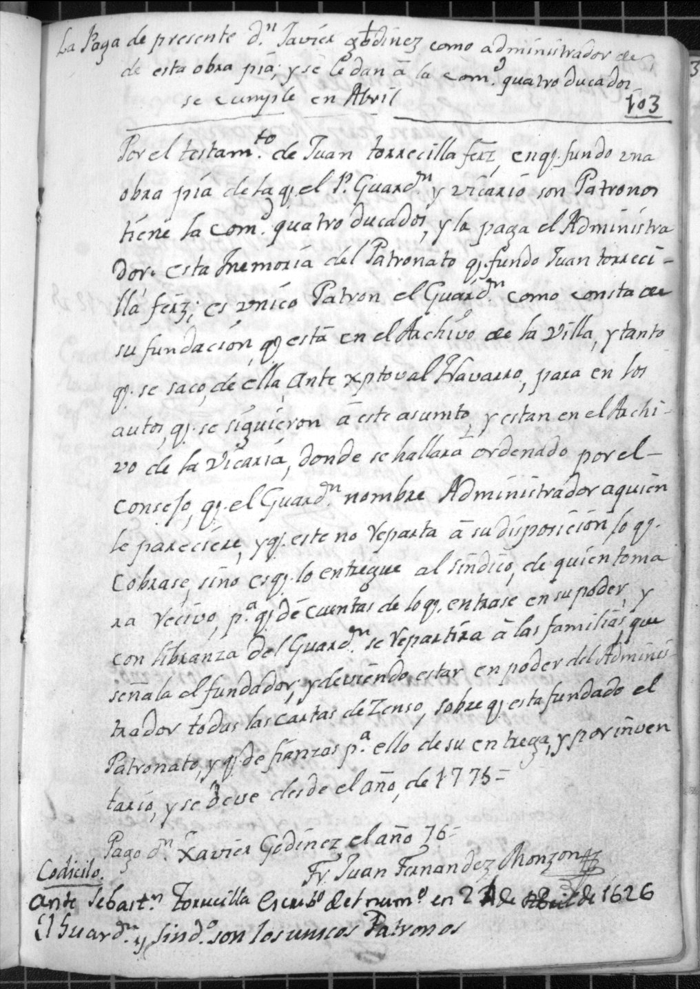 Registro de censos y pías memorias del Convento de San Francisco de Caravaca. Años 1787-1835.