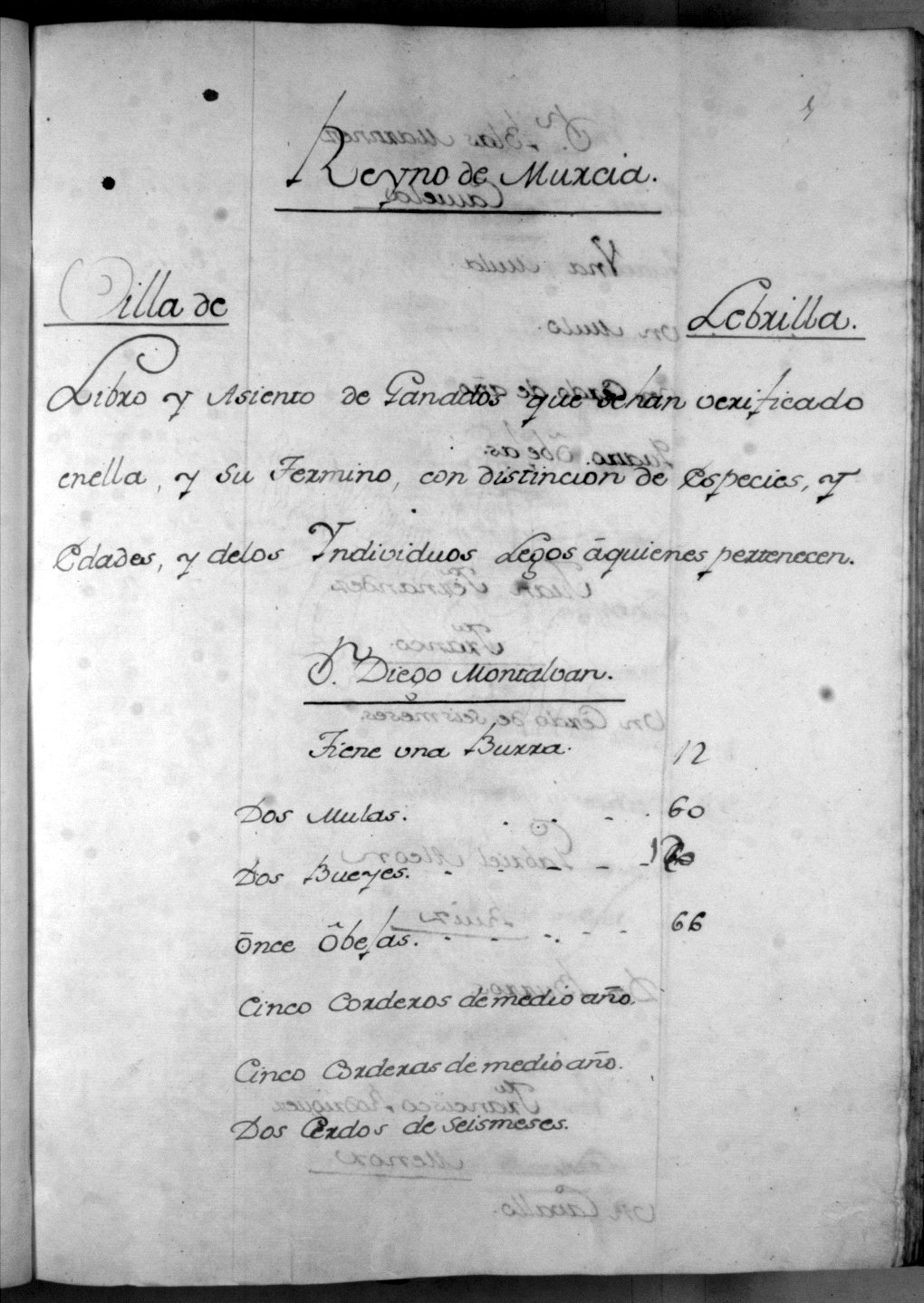 Libro registro de ganados de la villa de Librilla.