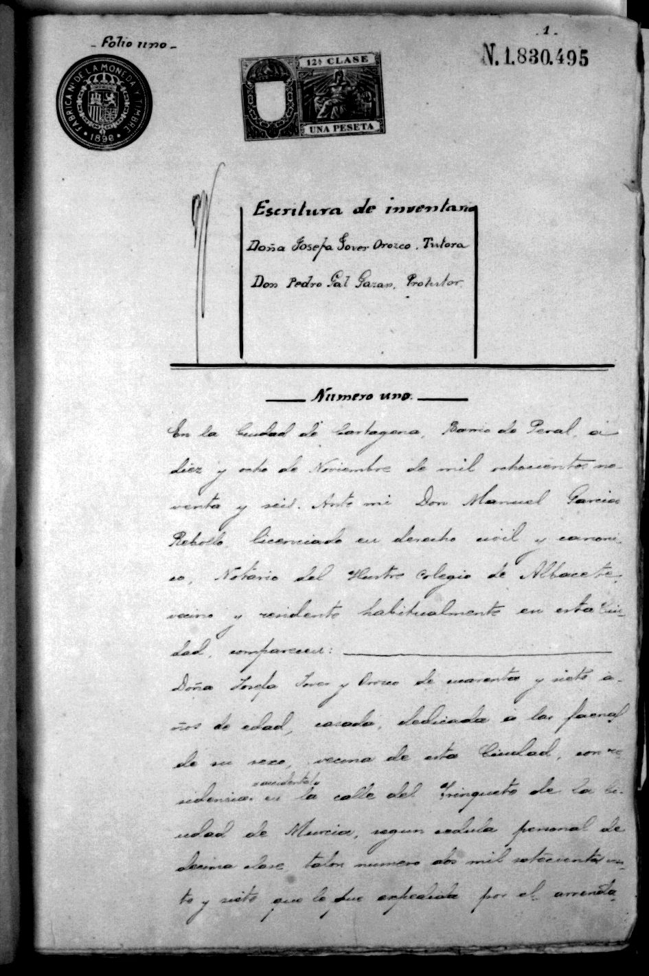 Registro de Manuel García Rebollo, Cartagena de 1896-1900.
