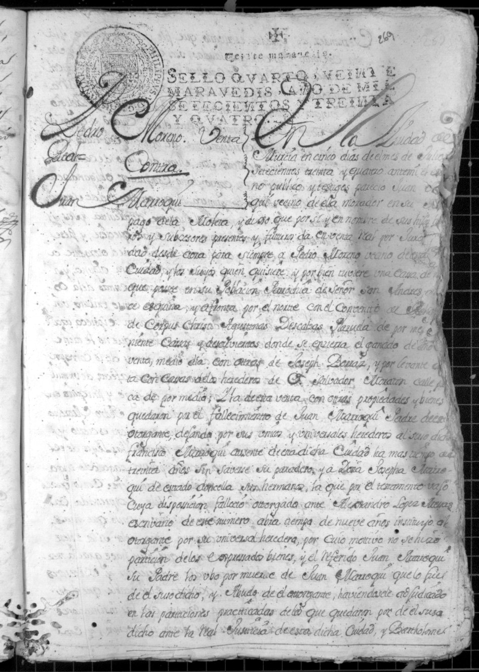 Registro de José Ramos, Murcia de 1734.