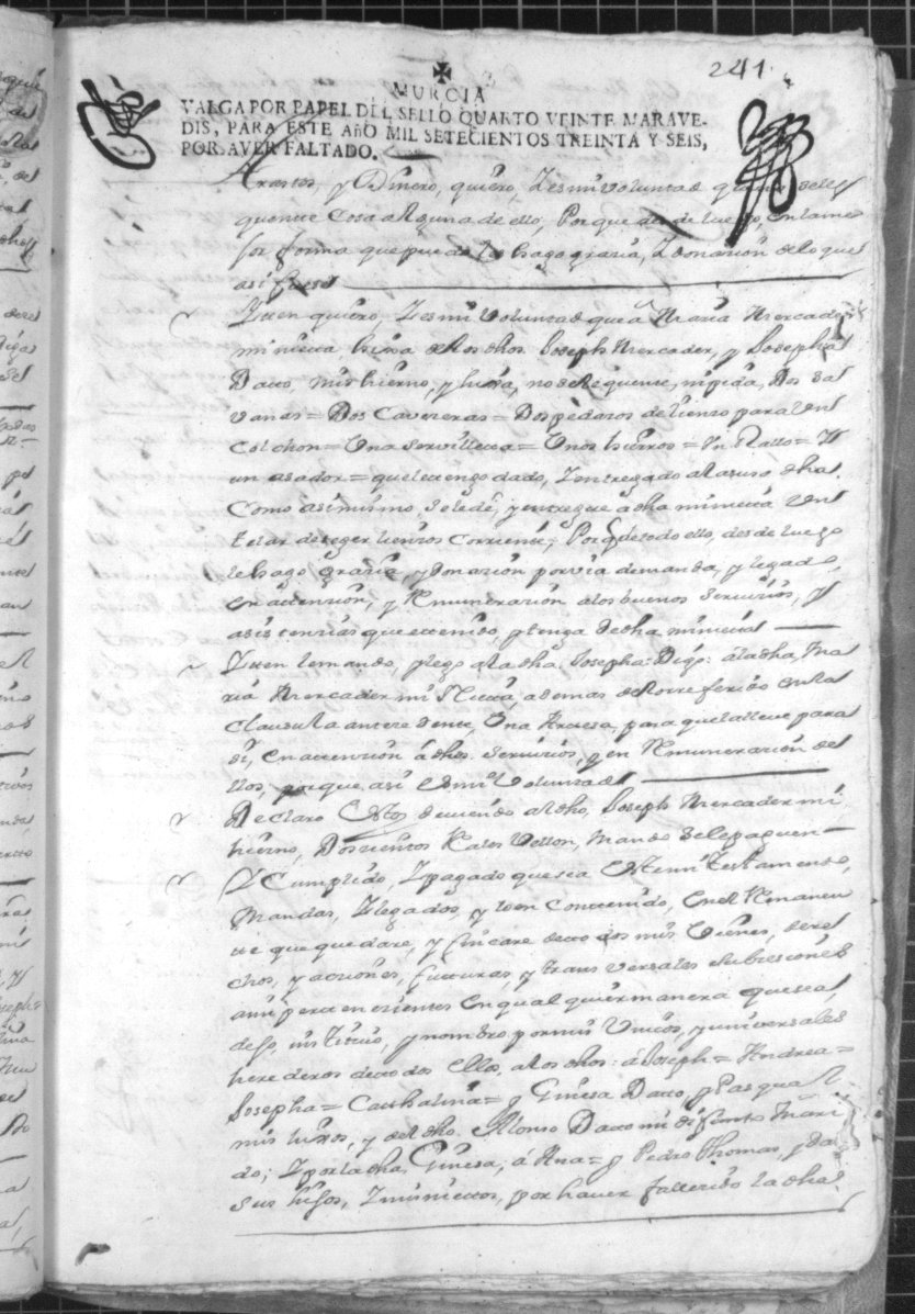 Registro de José Gil Albaladejo, Alcantarilla. Año 1736.