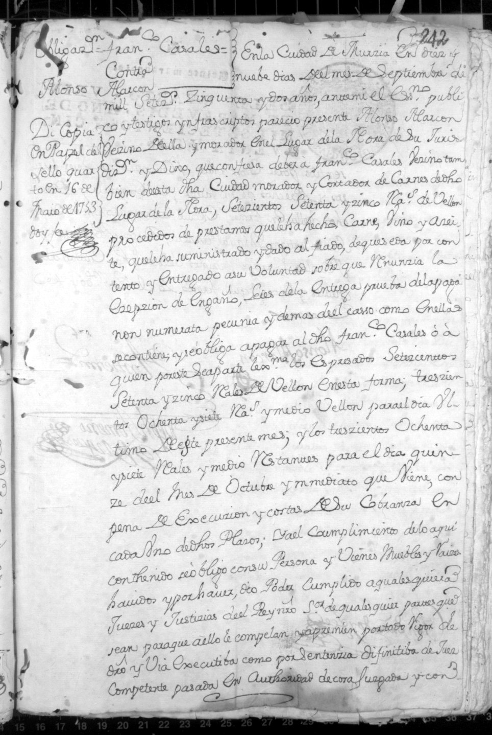 Registro de José Zomeño Vázquez, Murcia de 1752-1753.