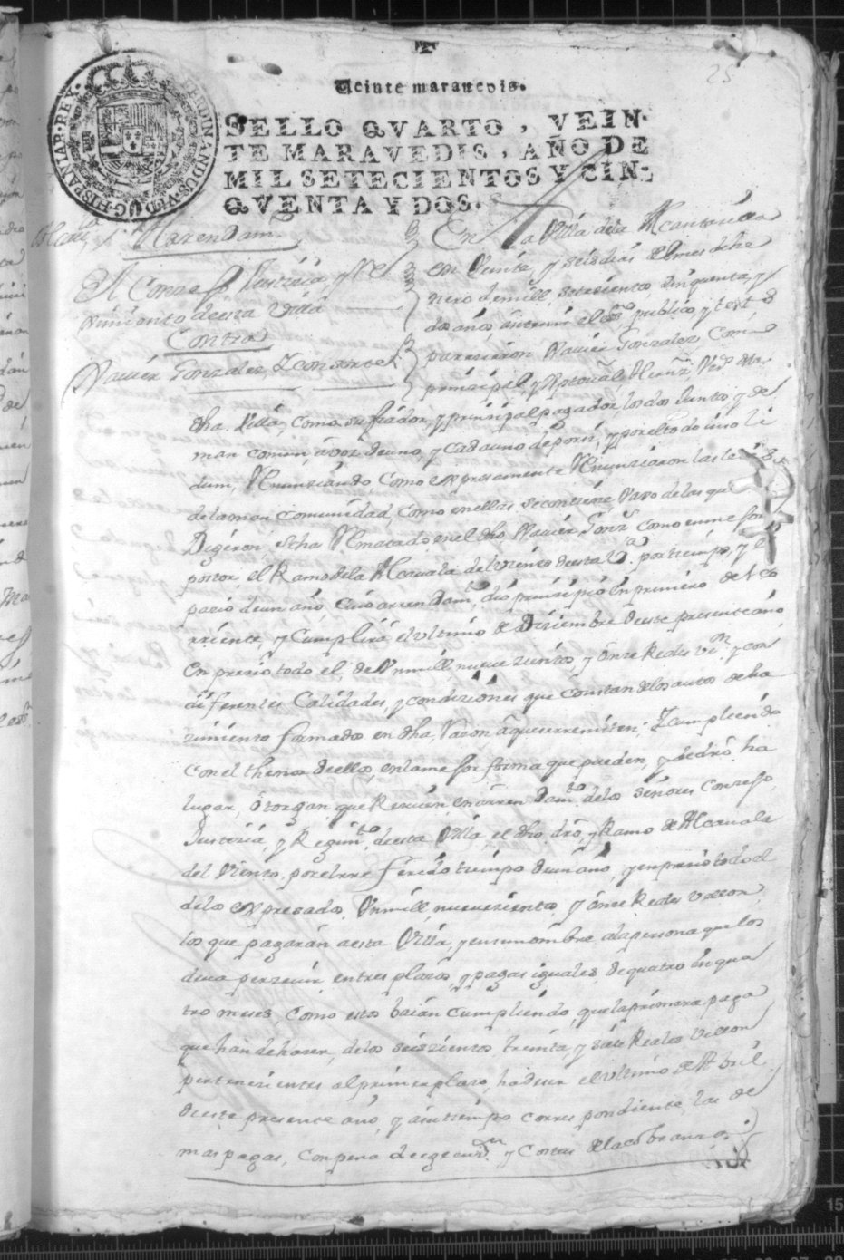 Registro de José Gil Albaladejo, Alcantarilla. Año 1752.