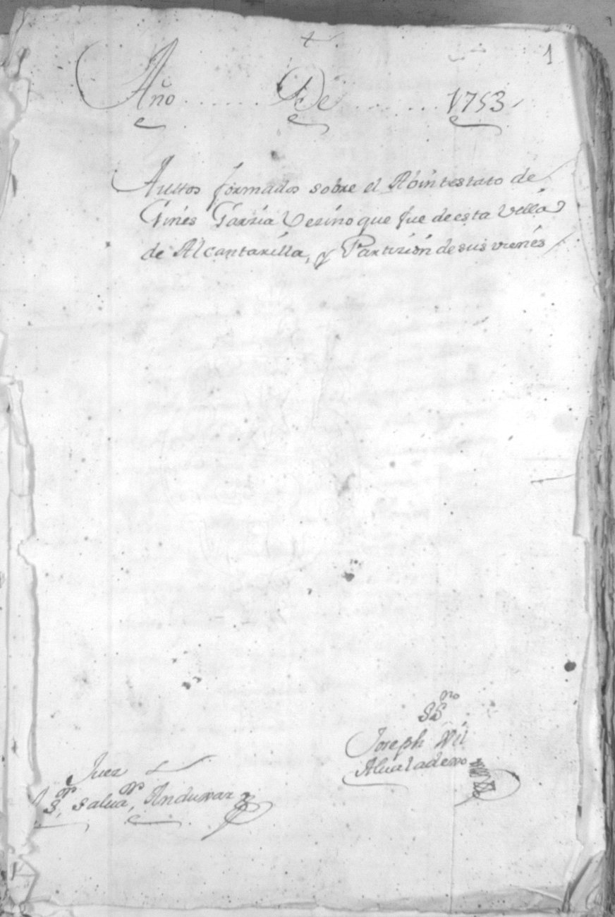 Registro de José Gil Albaladejo, Alcantarilla: Particiones de bienes. Años 1727-1753.