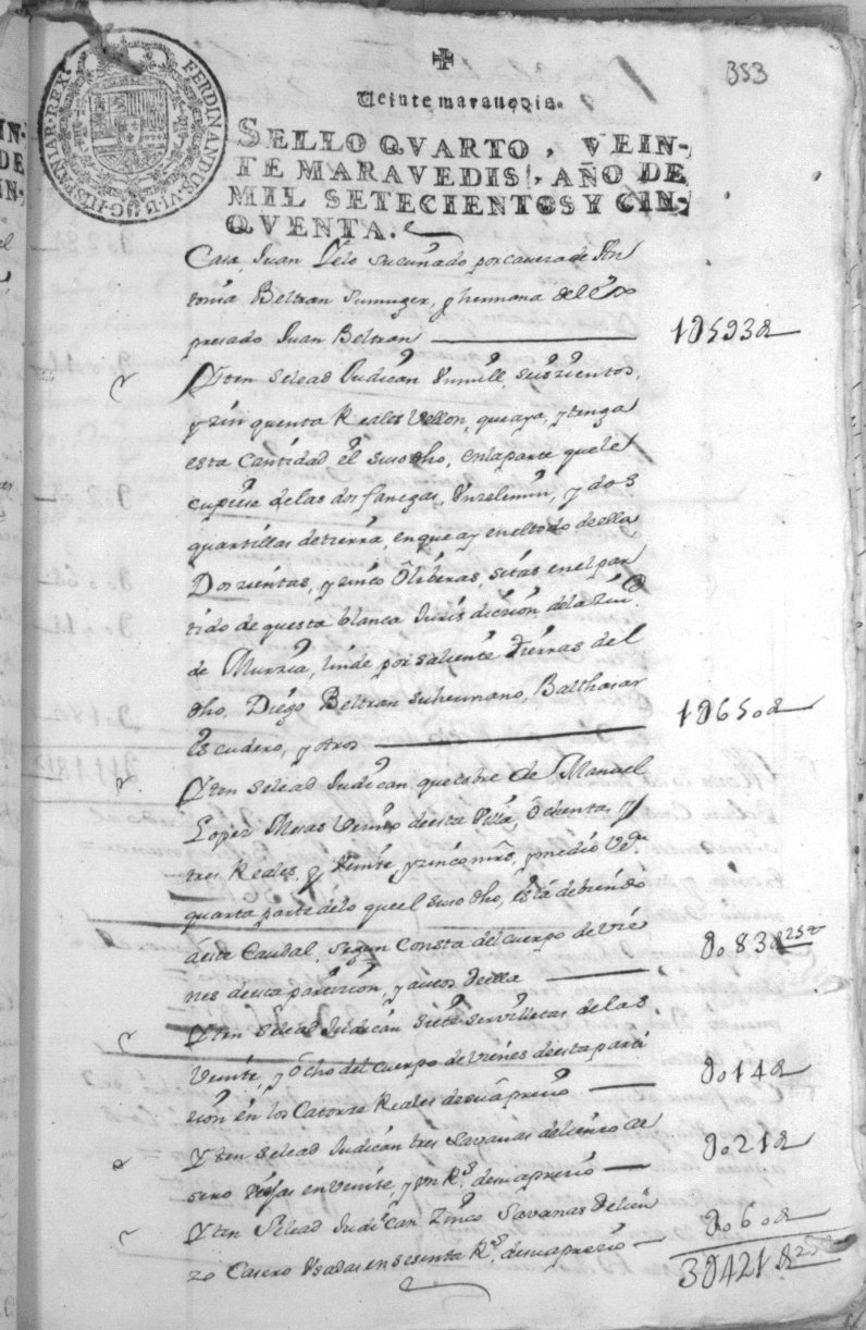 Registro de José Gil Albaladejo, Alcantarilla: Particiones de bienes. Años 1727-1753.