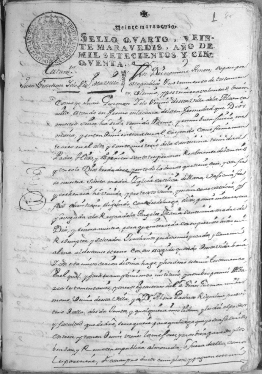 Registro de José Gil Albaladejo, Alcantarilla. Año 1750.