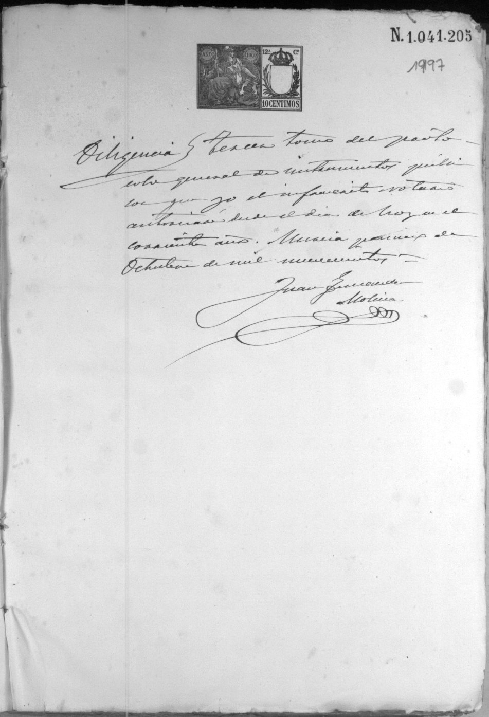 Registro de Juan Fernández Molina, Murcia de 1900.