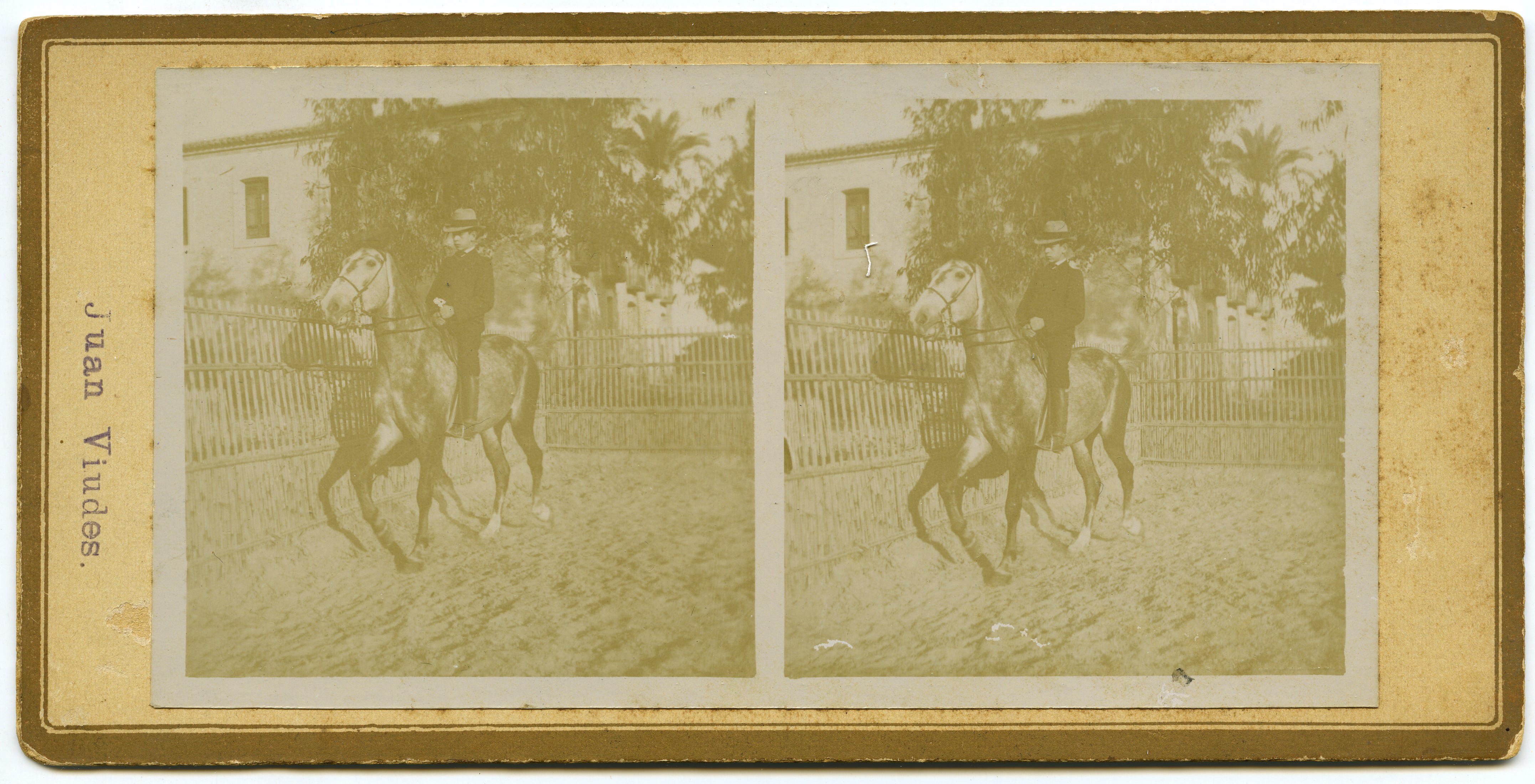 Retrato de Ángel Viudes Guirao a caballo en el picadero de la Hacienda de Río-Florido (Almoradí),