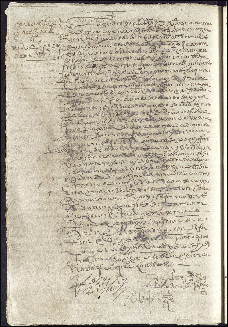 Carta de pago de Cristóbal López del Castillo, vecino de Cartagena, que recibe de Ginés Vidal cierta cantidad que le resta de la casa que le vendió.