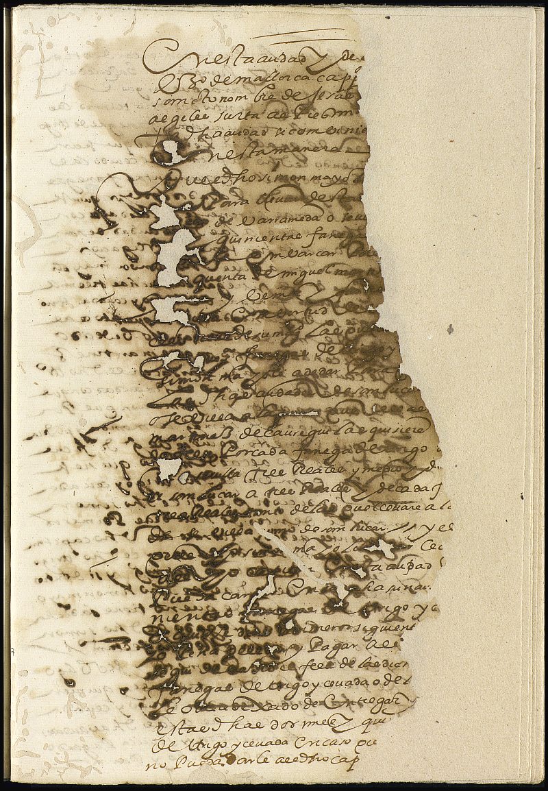 Carta de fletamento de Simón Mayoli, residente en Alicante, para el transporte de trigo y cebada a Sanlúcar de Barrameda y Sevilla.