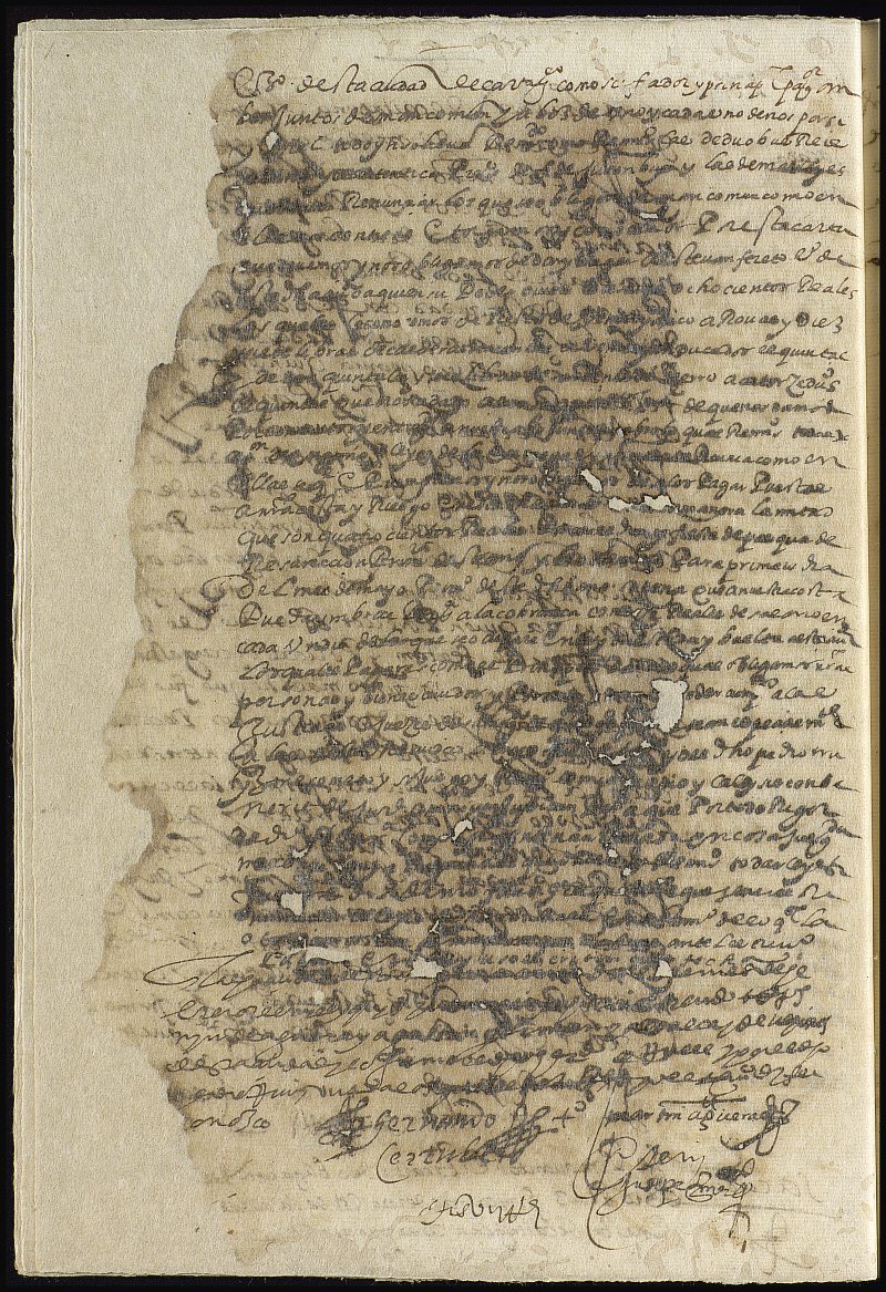 Carta de pago de Ruiz, calderero francés estante en Cartagena, a favor de Esteban Fereto por 800 reales.