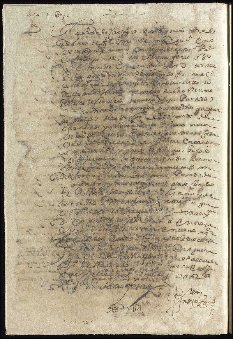Carta de pago otorgada por Esteban Ferrer, vecino de Cartagena, a favor de Juan de Herrera, vecino de Murcia, y tesorero de las Rentas Reales.