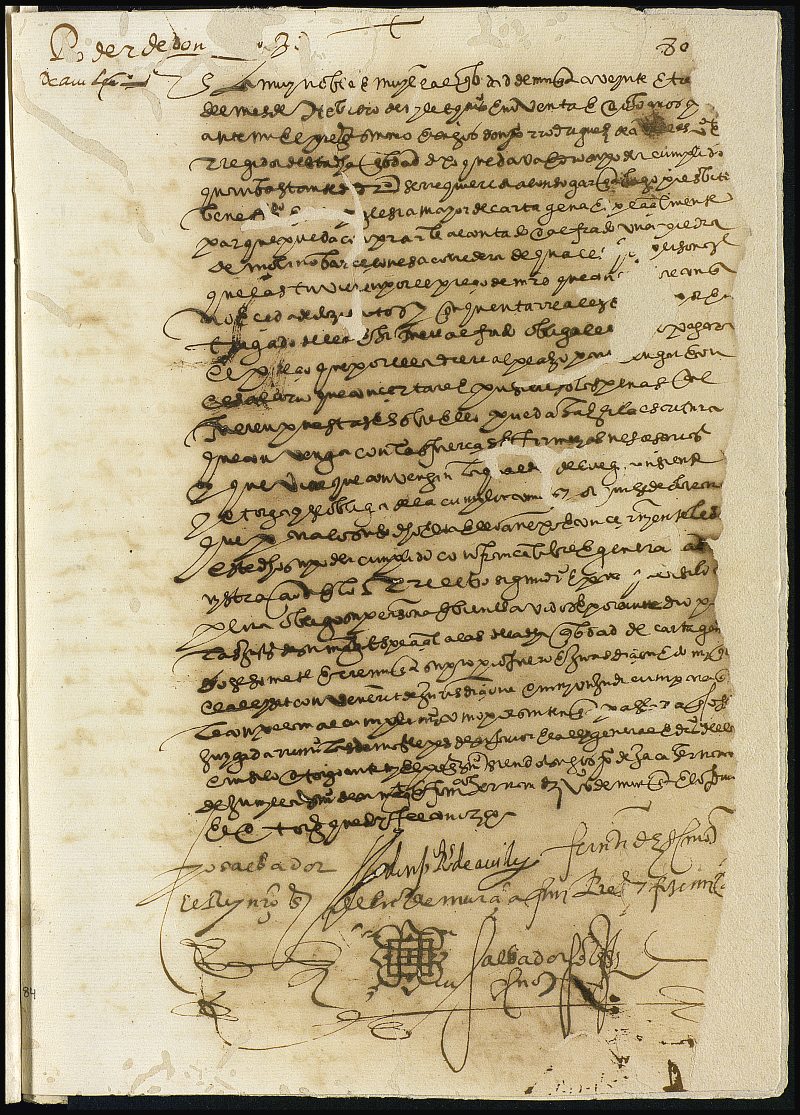 Obligación de Pedro Rodríguez de Avilés, regidor de Murcia, a Alonso García por compra de una piedra de molino.