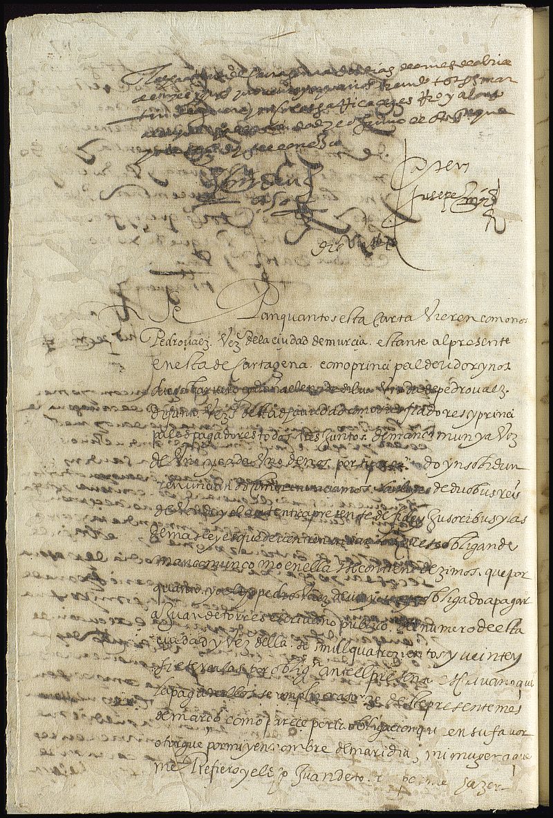 Obligación de Martín de […día], vecino de Cartagena, a Bartolomé Segado Giner.
