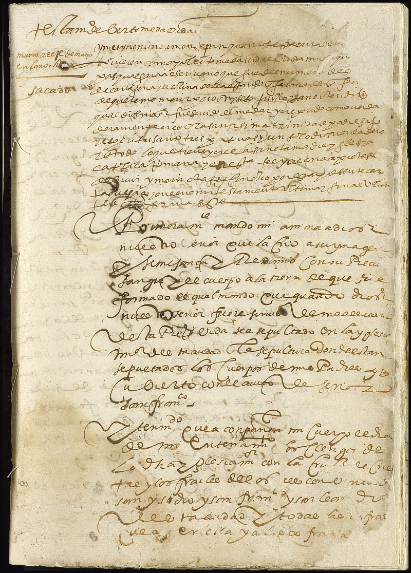 Testamento de Bertomeda Vidal, vecina de Cartagena y viuda de Pascual García, escribano del número de esta ciudad.