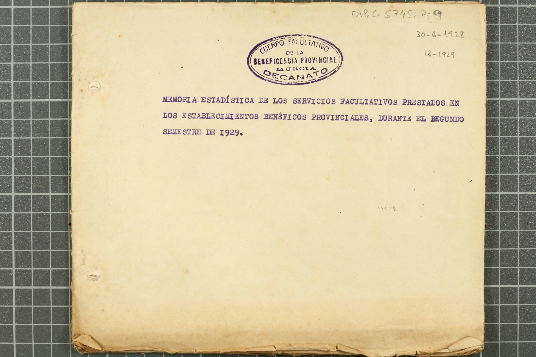 Memoria estadística de los servicios facultativos prestados en los establecimientos benéficos provinciales durante el segundo semestre de 1929.