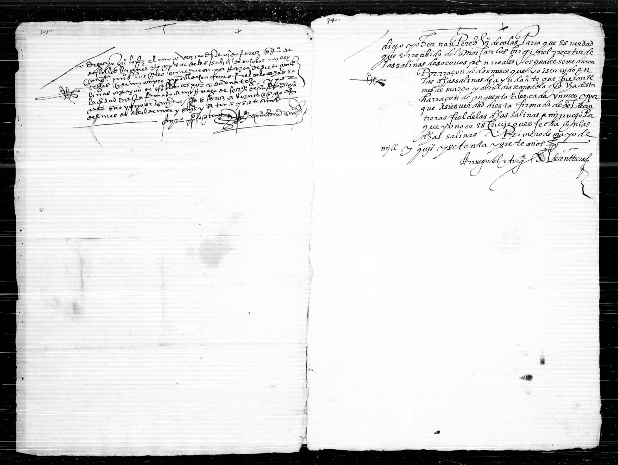 Carta de pago otorgada por Juan López el mozo, vecino de Férez, de cierta cantidad recibida por la compra de 700 tejas que le hizo el fiel de las salinas de Socovos.