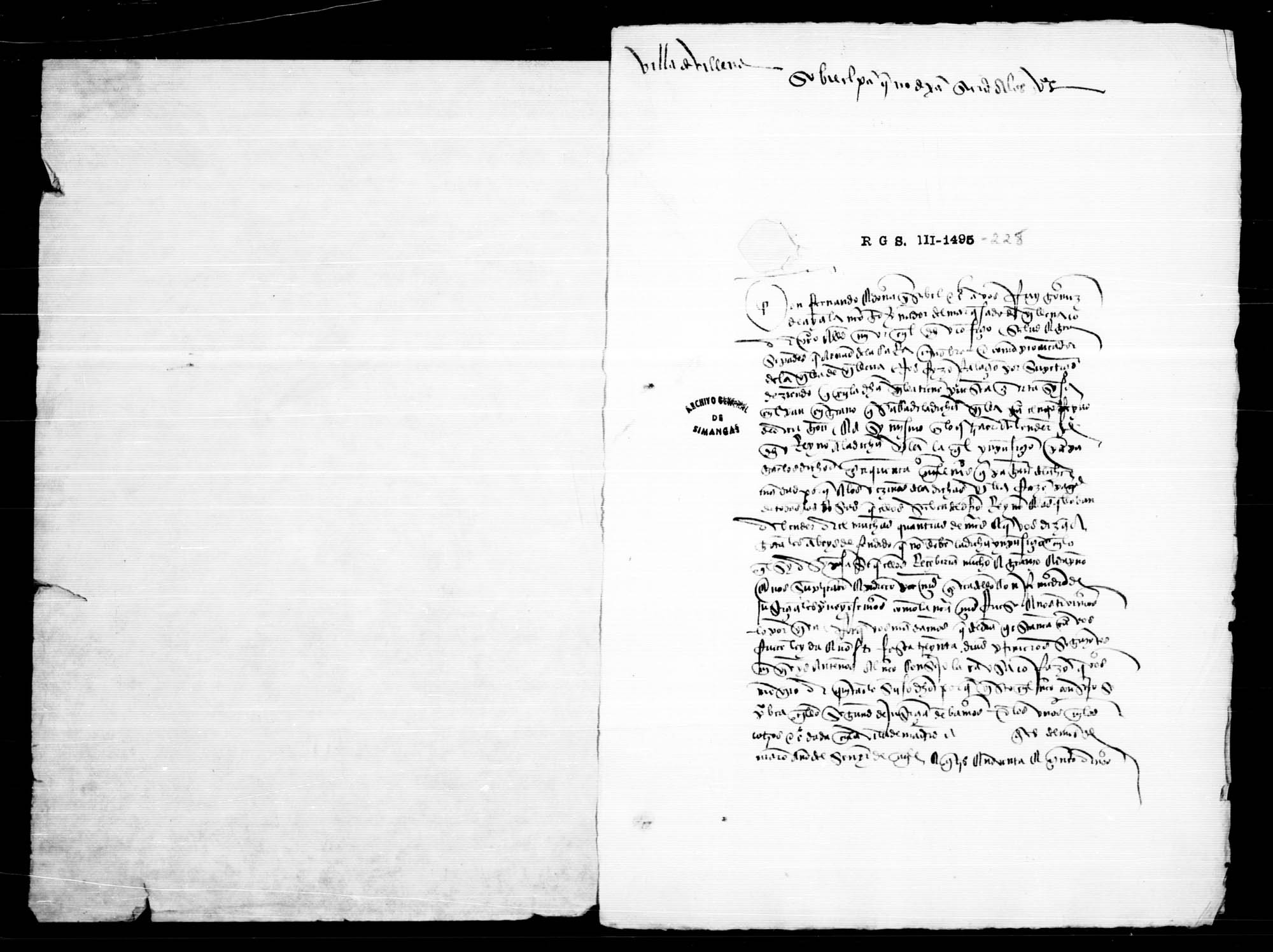 Carta para que Ruy Gómez de Ayala, gobernador del marquesado de Villena, dé cuenta de la razón que tuvo para quitar el impuesto de saca de trigo al reino de Aragón. Sin datos de procedencia