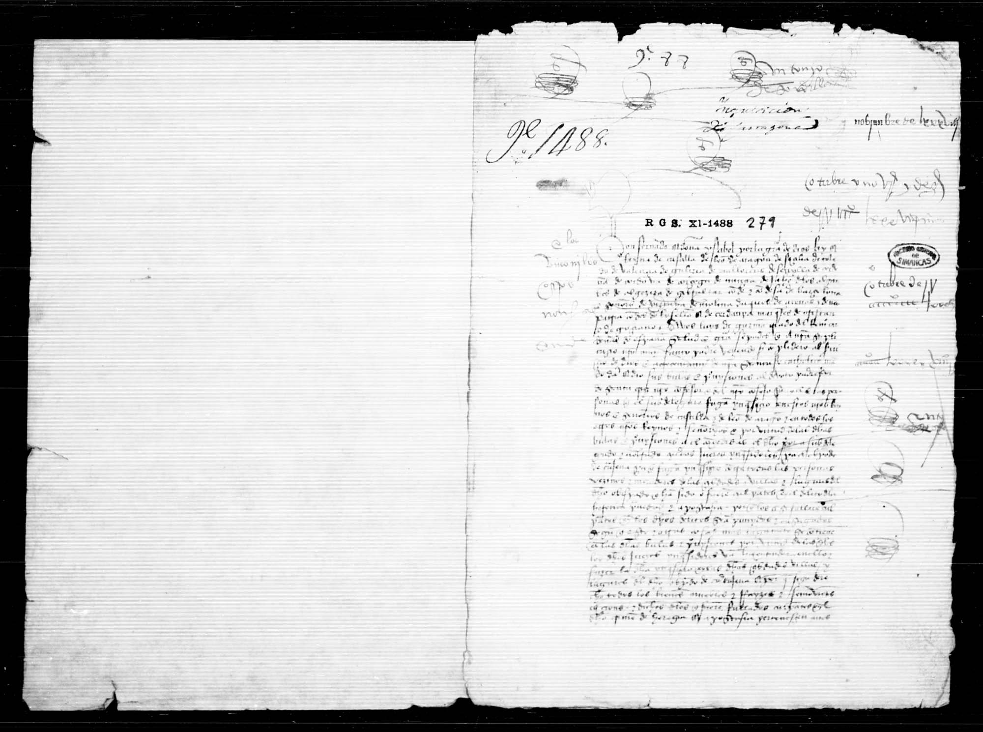 Carta encomendando a Luis de Guzmán, criado del Cardenal de España, la recaudación de los bienes de los culpables de herejía en el obispado de Cartagena. Sin datos de procedencia