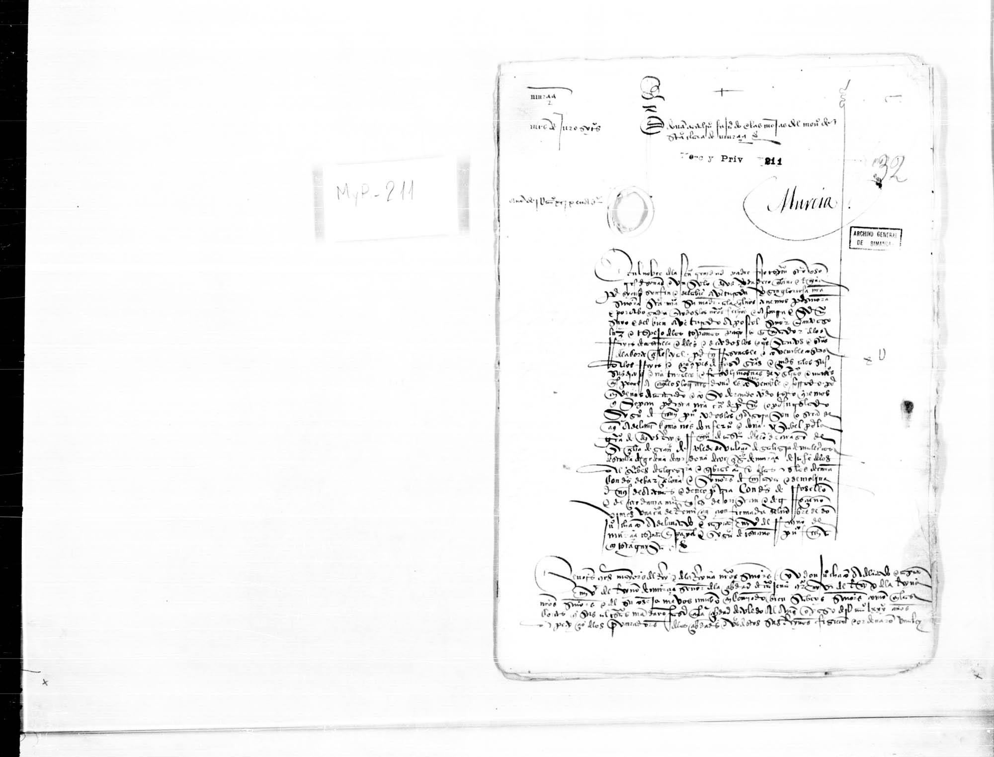Carta de privilegio de los Reyes Católicos autorizando la donación de cierto juro situado sobre rentas reales de la ciudad de Murcia que  Juan Chacón, adelantado mayor del Reino de Murcia, hizo a favor de Catalina Fajardo, su cuñada.
