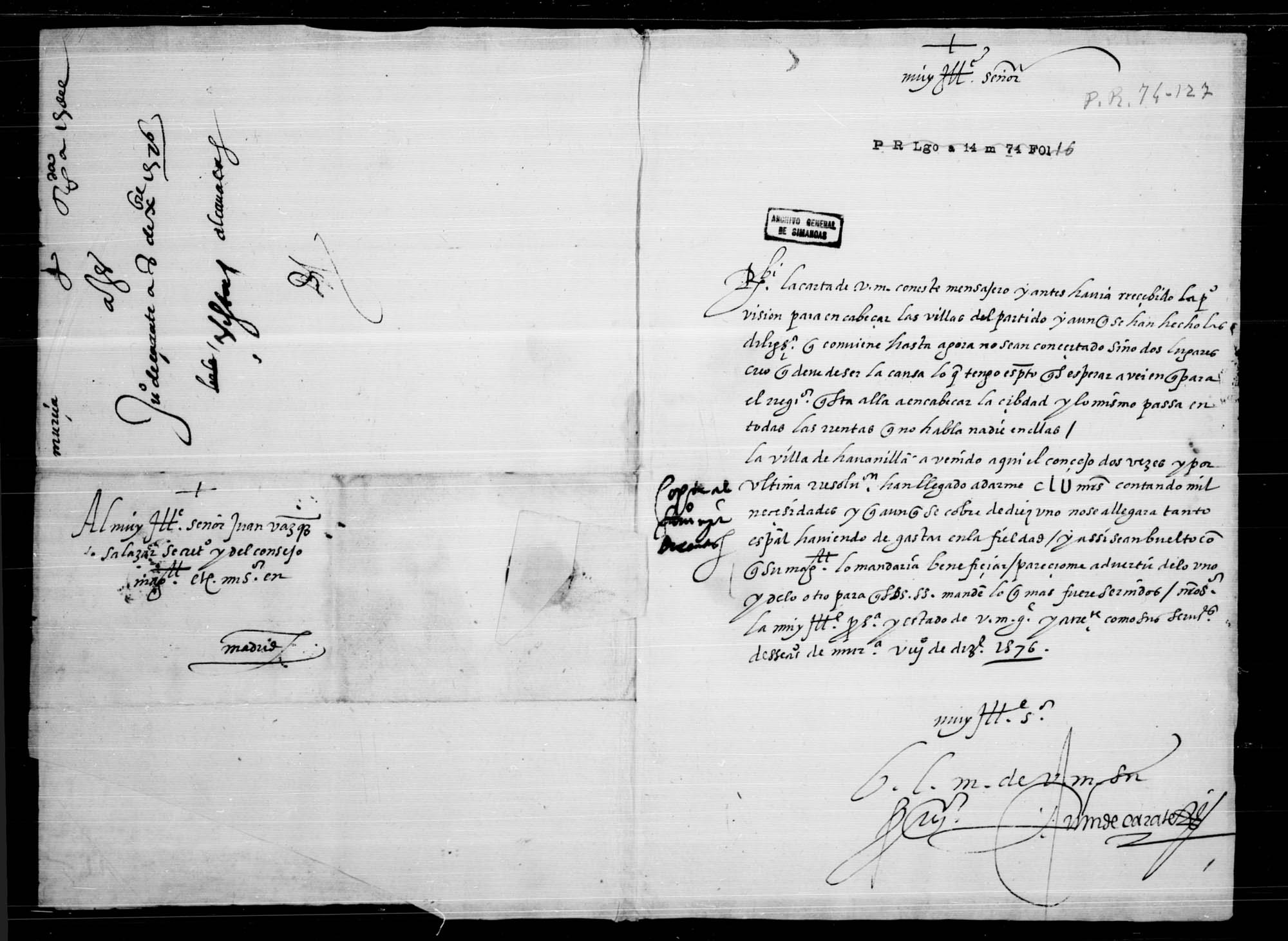 Carta del administrador Juan de Zárate al secretario Juan Vázquez sobre el encabezamiento de los lugares del partido de Murcia; negociaciones con la villa de Abanilla para encabezarla.