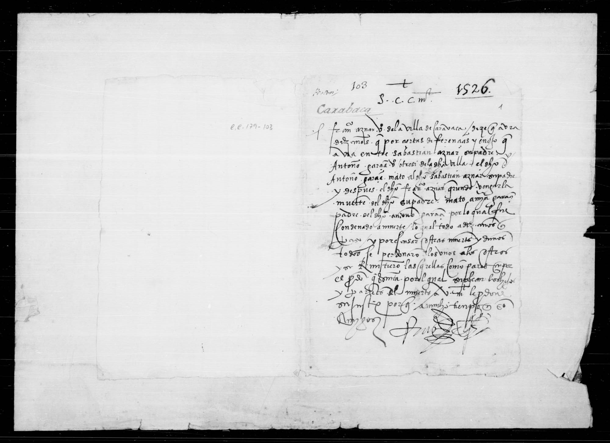 Documentación relativa al perdón real que solicita Francisco Aznar, vecino de Caravaca, por la muerte de Martín García, vecino de esa villa.