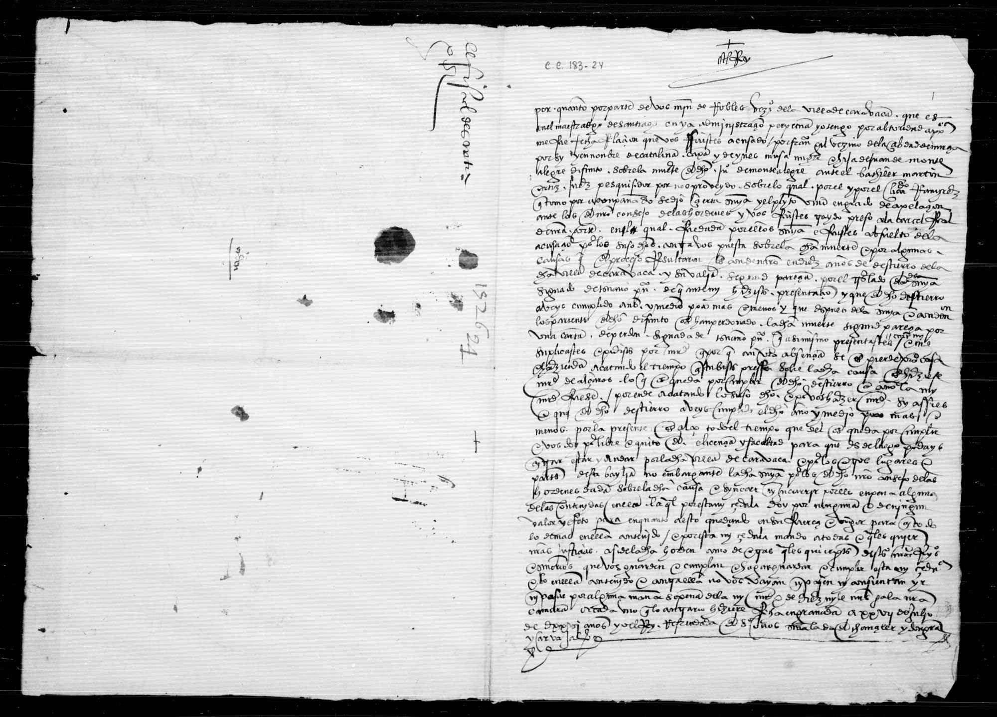 Documentación relativa al perdón concedido a Martín de Robles, vecino de Caravaca, condenado por la muerte de Juan de Montealegre, vecino de Murcia.
