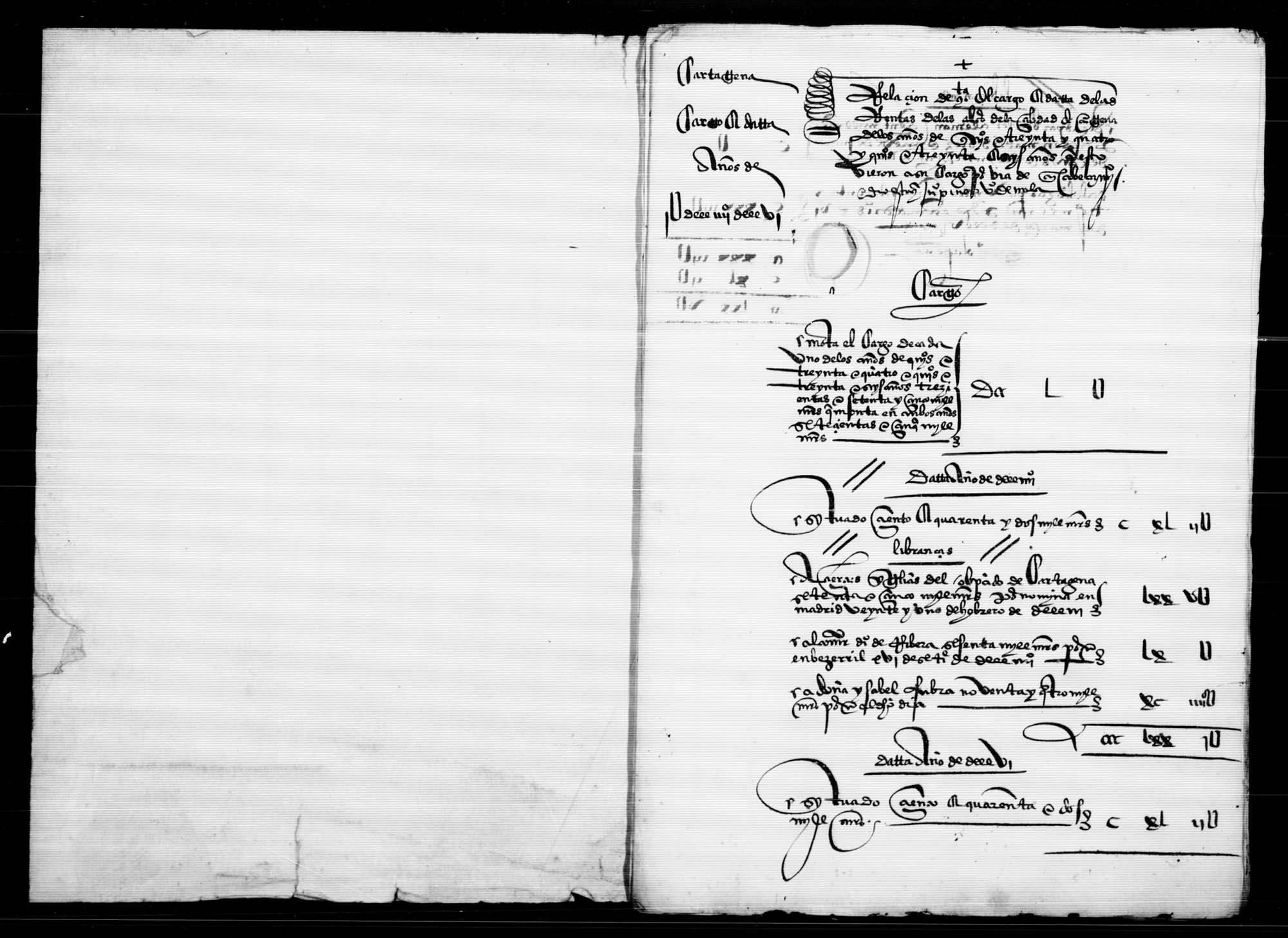 Libro de cargo y data de las rentas reales de la ciudad de Cartagena.