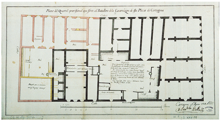 Plano del cuartel provisional que sirve al batallón de la guarnición de esta plaza de Cartagena.