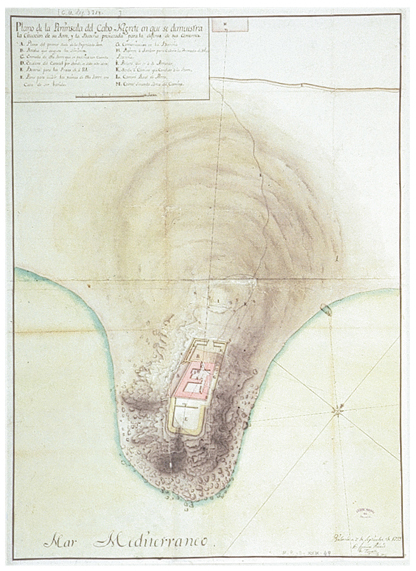 Plano de la peninsula del Cabo Negrete en que se demuestra la cituacion de su torre y bateria proiectada para la defensa de sus contornos”