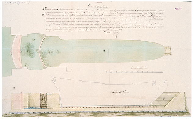 Plano del dique grande de Cartagena y perfil de un navío de 68 cañones.