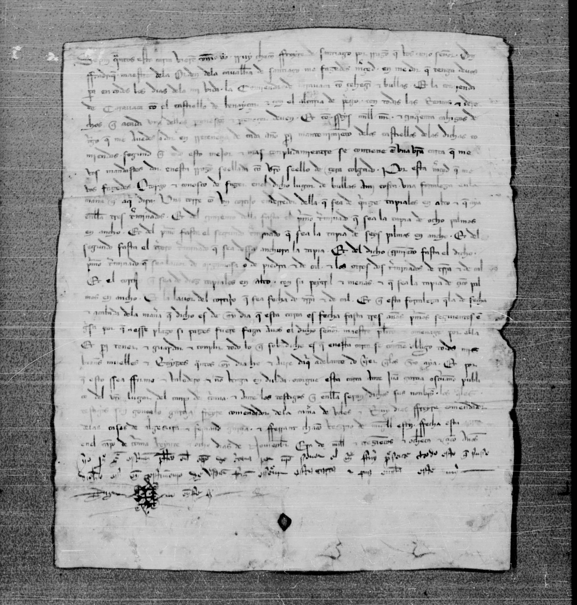 Carta de Ruy Chacón, a quien se le ha hecho merced de la encomienda de Caravaca con Cehegín y Bullas, comprometiéndose  a hacer una fortaleza en Bullas.