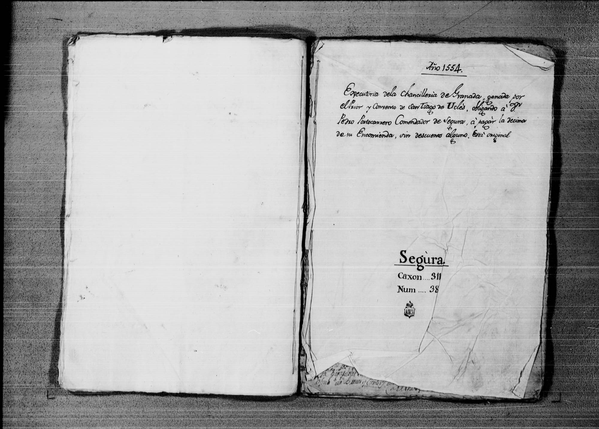 Provisión real ordenando al comendador de Segura Pedro Portocarrero pague al convento de Uclés la décima de su encomienda.
