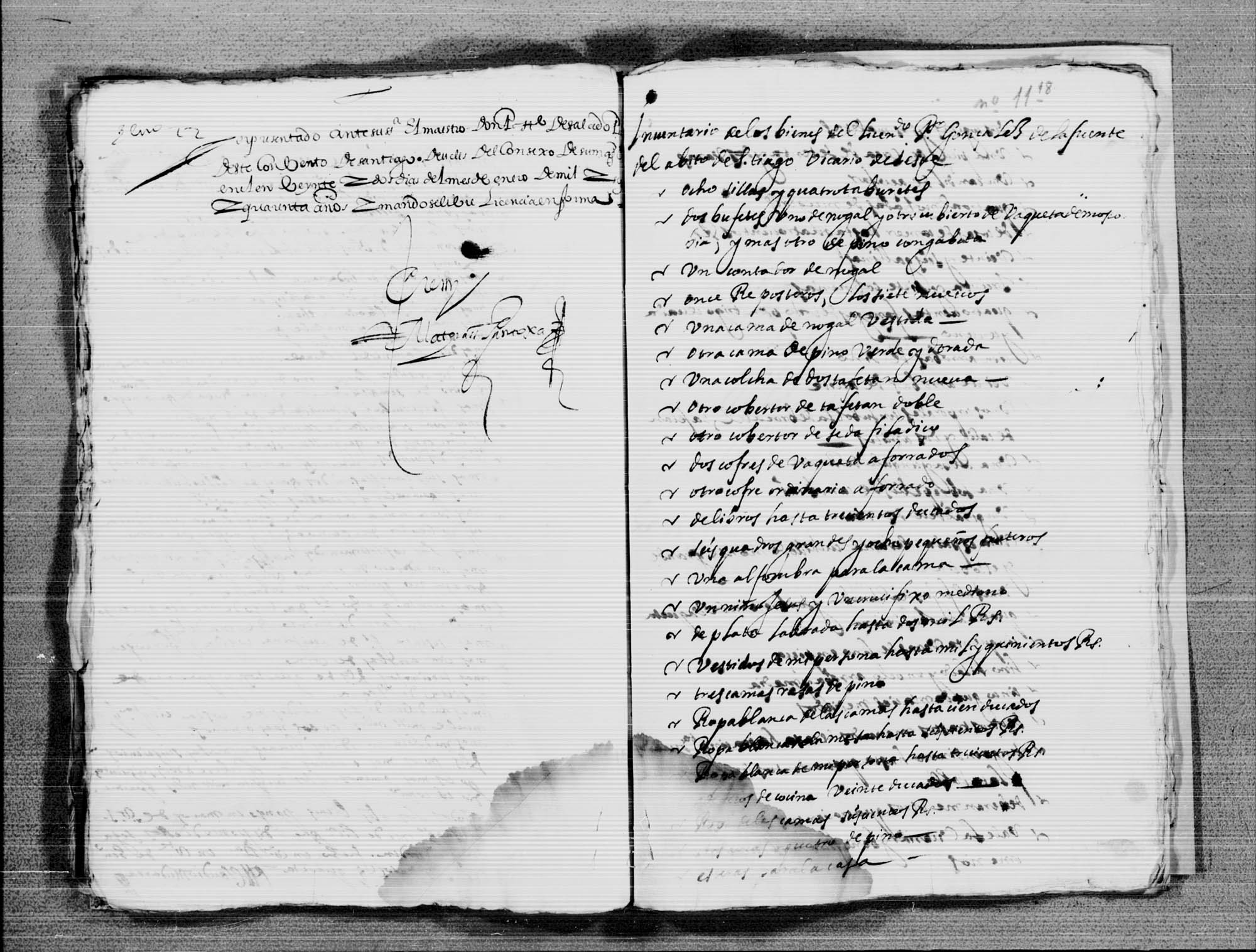 Inventario de los bienes del licenciado Pedro Gonçález de la Fuente, del hábito de Santiago y vicario de Yeste.