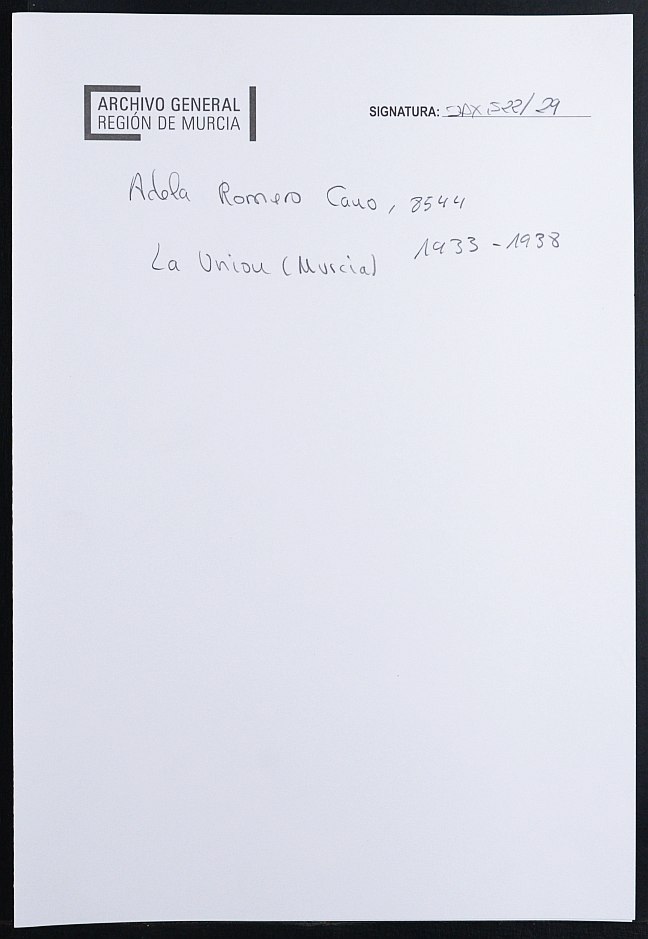 Expediente académico de Adela Romero Cano, Nº 8544