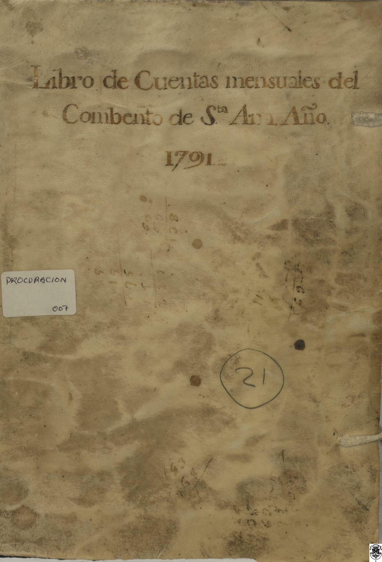 Libro del Gasto Ordinario Mensual del Convento.
