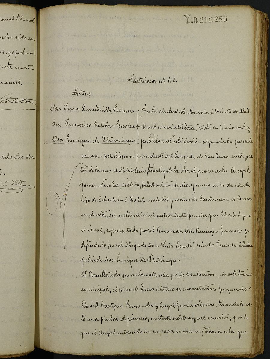 Libro de Sentencias orales y de jurados de la Sección 2ª de la Audiencia Provincial de Murcia. Año 1913.