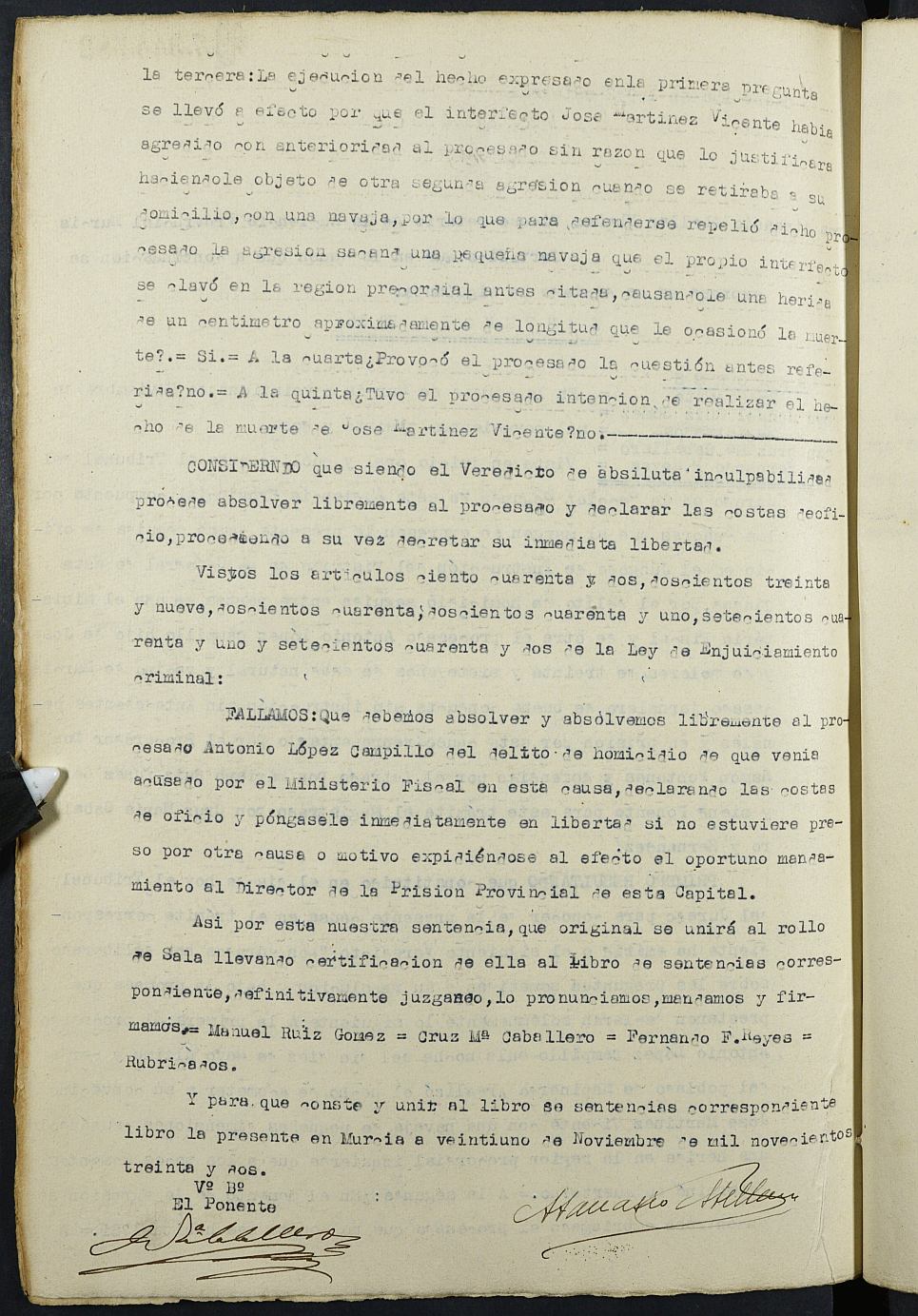Libro de Sentencias orales y de jurados de la Sección 2ª de la Audiencia Provincial de Murcia. Año 1932.