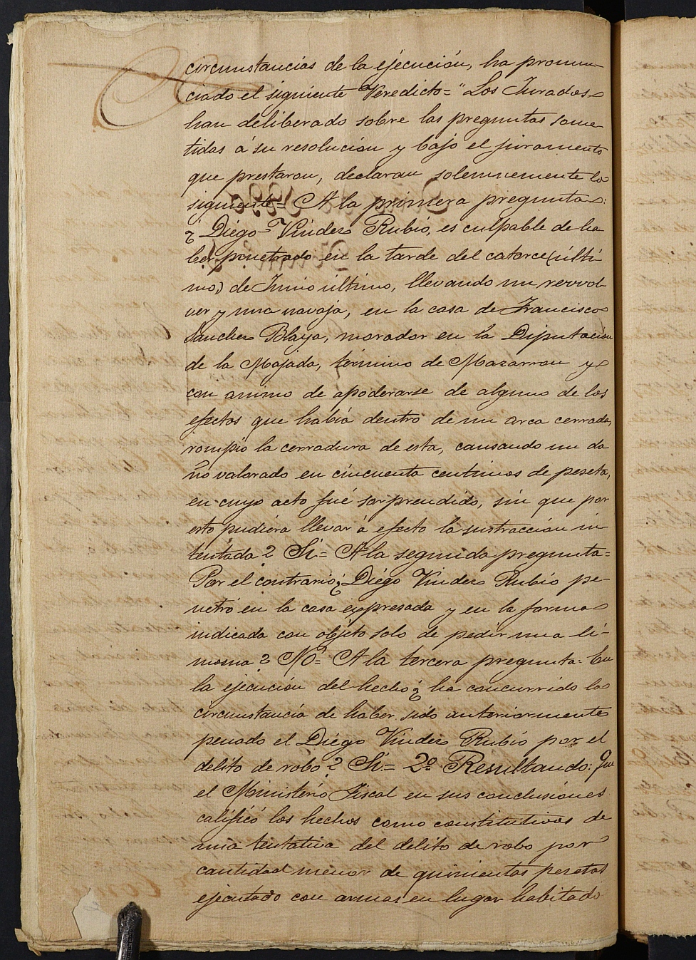 Libro de Sentencias ante el tribunal del jurado de la Audiencia de lo Criminal de Lorca. Años 1889, 1890, 1891 y 1892.
