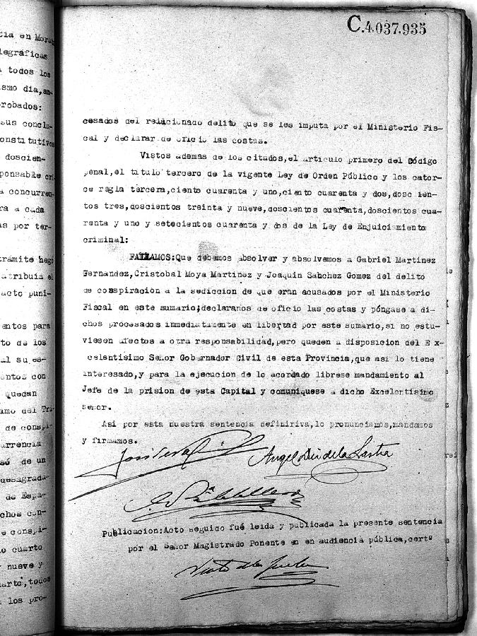 Libro de sentencias penales del Tribunal de Urgencia de la Audiencia Provincial de Murcia. Años 1933-1934.
