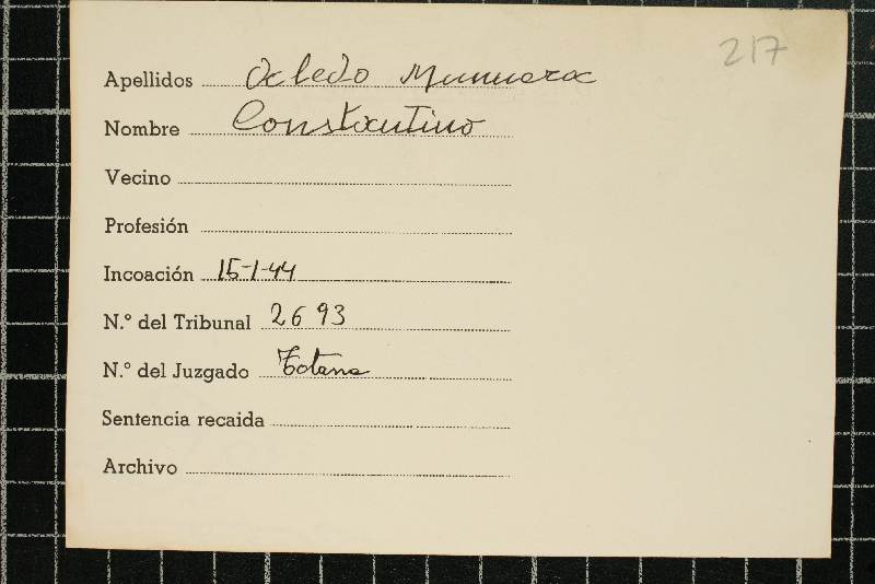 Ficha de responsabilidades políticas de Constantino Aledo Munuera