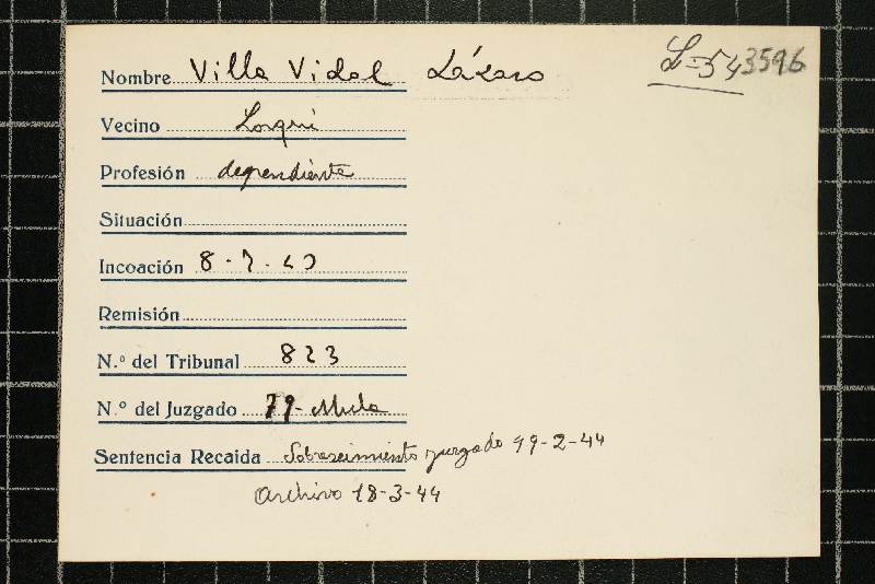 Ficha de responsabilidades políticas de Lázaro Villa Vidal