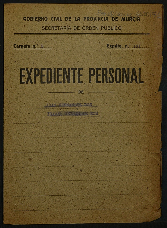 Expediente de concesión de pensión como huérfanos de la Guerra a los hijos de José Hernández Vera.