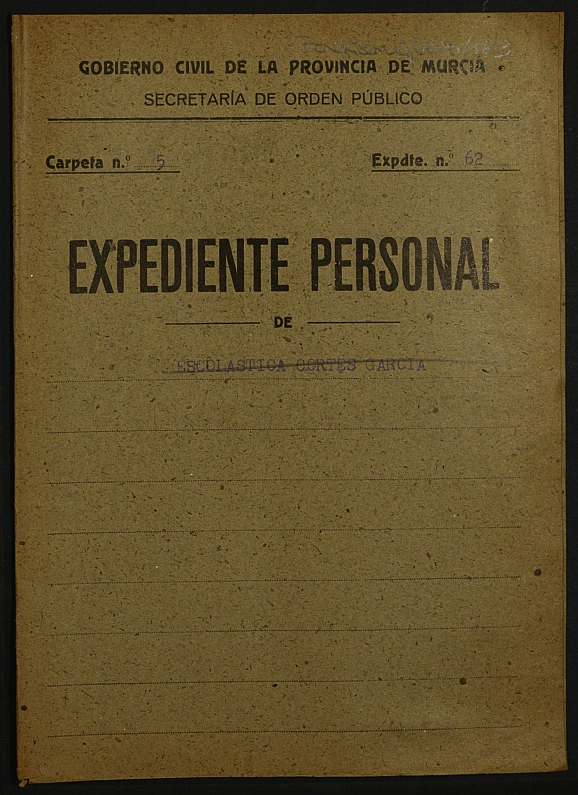 Expediente de concesión de pensión como huérfana de la Guerra a la hija de José Cortés Sánchez.