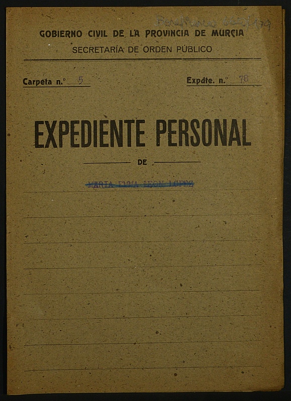 Expediente de concesión de pensión como huérfana de la Guerra a la hija de Ignacio León Gómez.