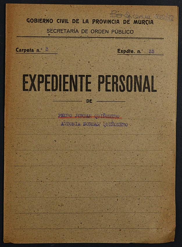 Expediente de concesión de pensión como huérfanos de la Guerra a los hijos de José Jordán Pérez.