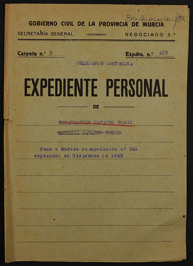 Expediente de concesión de pensión como huérfanos de la Guerra a los hijos de Martín Navarro García.