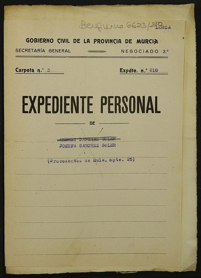 Expediente de concesión de pensión como huérfanos de la Guerra a Andrés y Josefa Sánchez Soler.