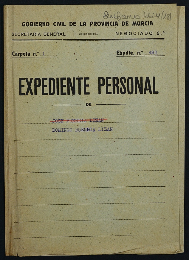 Expediente de concesión de pensión como huérfanos de la Guerra a los hijos de Domingo Buendía Soto.