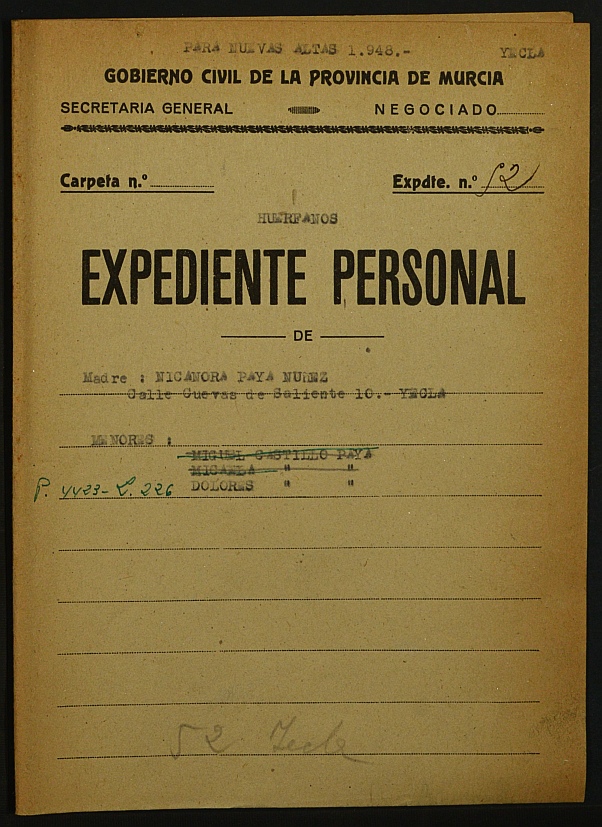 Expediente de concesión de pensión como huérfanos de la Guerra a los hijos de José Castillo Quílez.